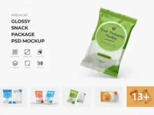 cover image glossy snack flow pack packaging psd mockup