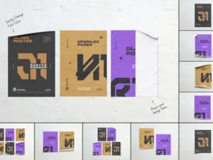 cover image glued poster mockup set