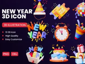cover image happy new year 3d icon pack