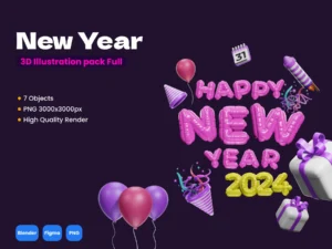 cover image happy new year 3d icons pack