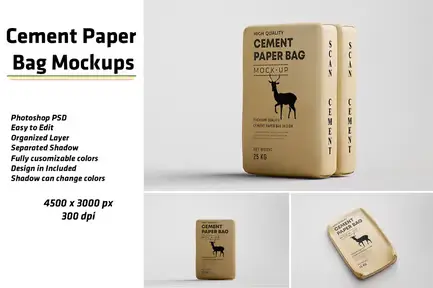 High Quality Cement Paper Bag Mockups