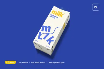 High Quality Milk Box Packaging Mockup