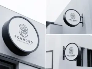 cover image high quality round wall sign realistic mockup
