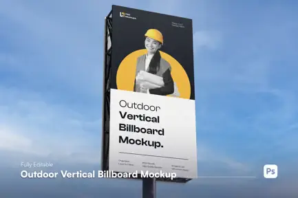 High Quality Vertical Outdoor Billboard Mockup