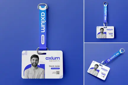 Horizontal Id Card with Short Lanyard Mockup Set