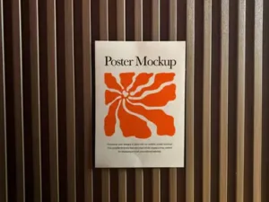 cover image indoor poster mockup with warm wooden texture