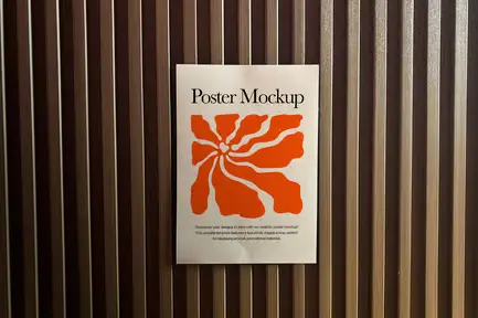 Indoor Poster Mockup with Warm Wooden Texture