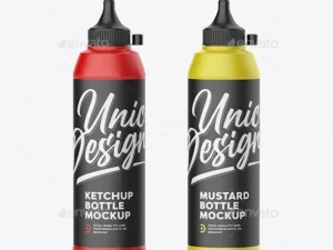 cover image ketchup and mustard bottle mockup