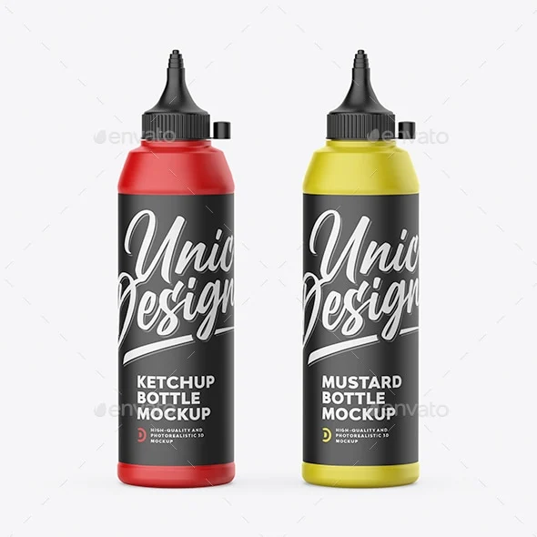Ketchup and Mustard Bottle Mockup