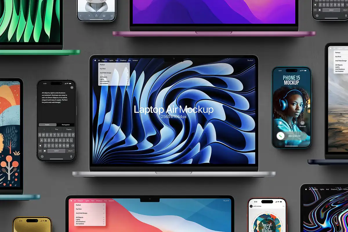 Laptop Air Mockup Phone 15 Pro Set