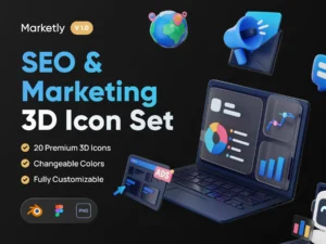 cover image marketly seo marketing 3d icon set