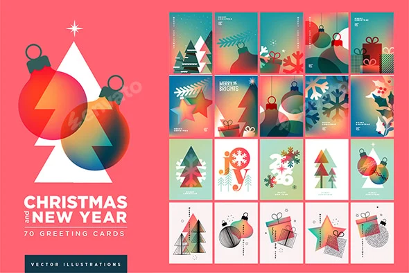 Merry Christmas and Happy New Year Greeting Cards