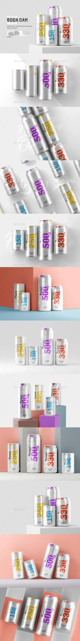 Multisize Soda Can Mockup