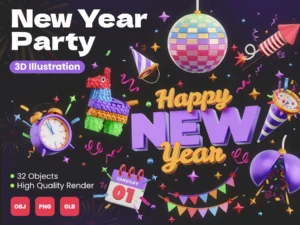 cover image new year party 3d icons