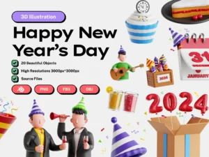 cover image new years day 3d icon set