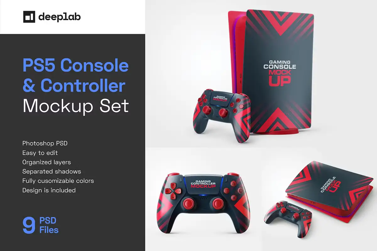 PS5 Console &amp; Controller Mockup Set
