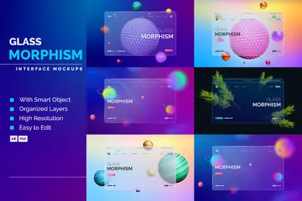 PSD Web Interface Mockup with Glass Morphism