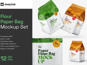 cover image paper flour bag mockup set pouch