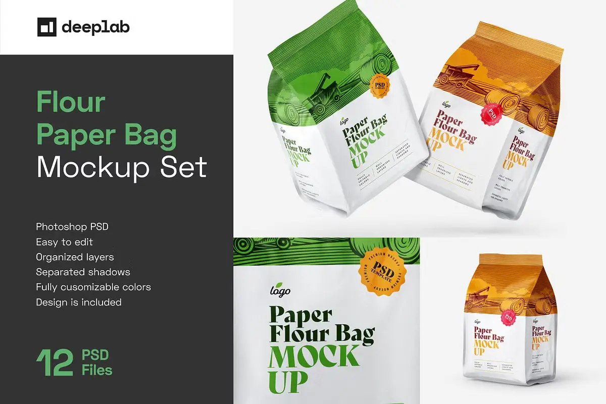 Paper Flour Bag Mockup Set | Pouch