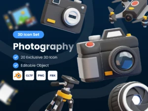 cover image photography 3d icon set