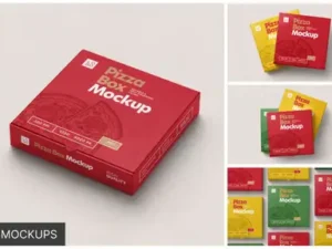 cover image pizza box packaging mockup set