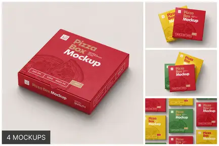 Pizza Box Packaging Mockup Set