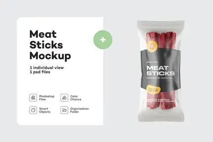 Plastic Bag With Meat Sticks Mockup