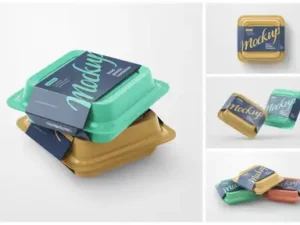 cover image plastic food container mockup set