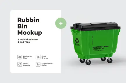 Plastic Glossy Rubbish Bin Mockup