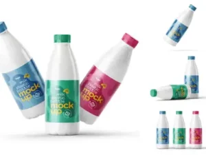 cover image plastic milk bottle label mockup set