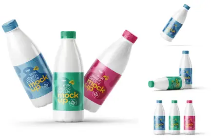 Plastic Milk Bottle Label Mockup Set