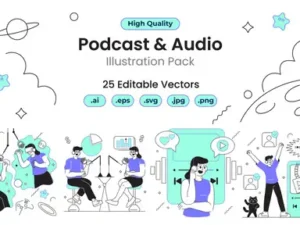 cover image podcast and audio illustration pack