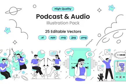 Podcast and Audio Illustration Pack