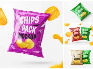 cover image potato chips package mockup set
