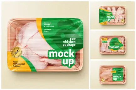 Raw Chicken Package Mockup Set