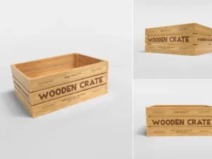 cover image realistic wooded crate mockup set