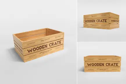 Realistic Wooded Crate Mockup Set
