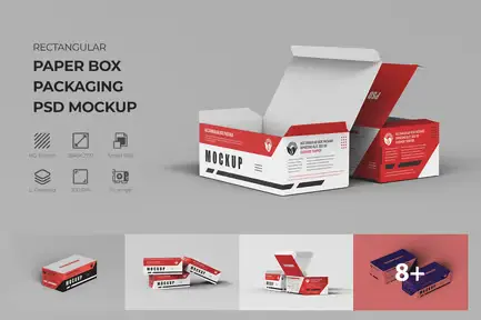 Rectangular Paper Box Packaging PSD Mockup