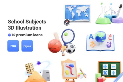 School Subjects 3D Illustration