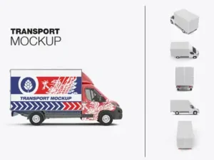 cover image set comercial box truck mockup