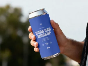 cover image soda can mockup in hand