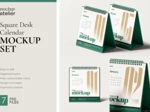 cover image square desk calendar mockup set