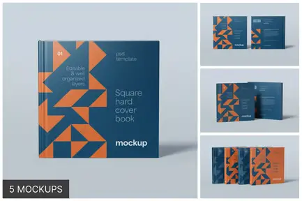 Square Hardcover Book Mockup Set