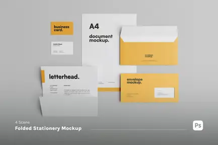 Stationery Mockup Set – Letterhead, Envelope & Bus