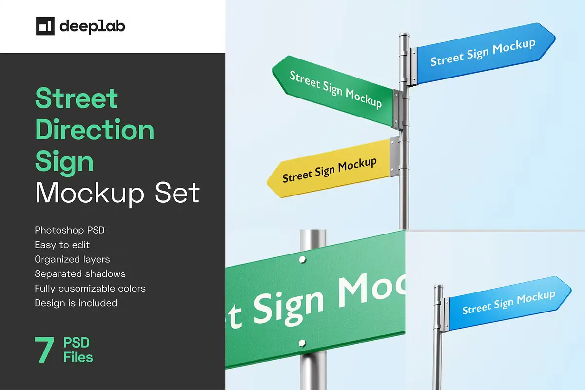 Street Direction Sign Mockup Set