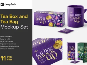 cover image tea box and tea bag mockup set