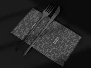 cover image top view of napkin with utensils mockup