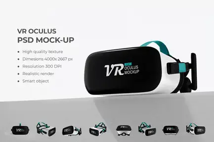 VR Oculus with Headset PSD Mockup