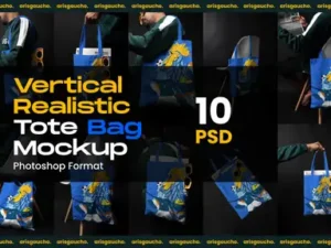 cover image vertical realistic tote bag mockup