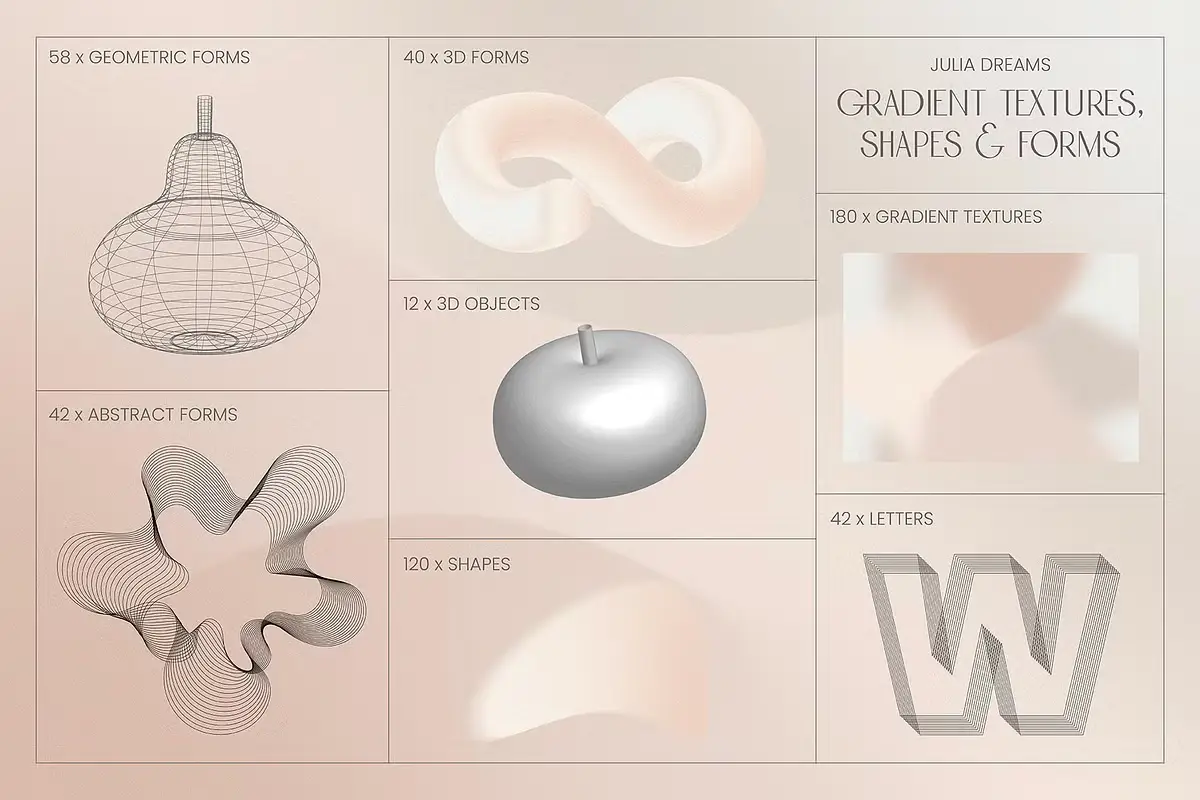 Gradient Textures Shapes 3D Objects 18 gradient textures shapes 3d objects3